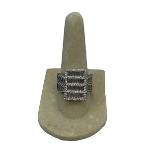 DK 925 Sterling Silver Baguette & Round Cut Clear Stone Statement Ring Size 7